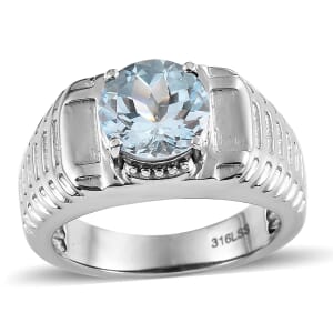 Sky Blue Topaz 3.25 ctw Men's Ring in Stainless Steel (Size 10.0) 