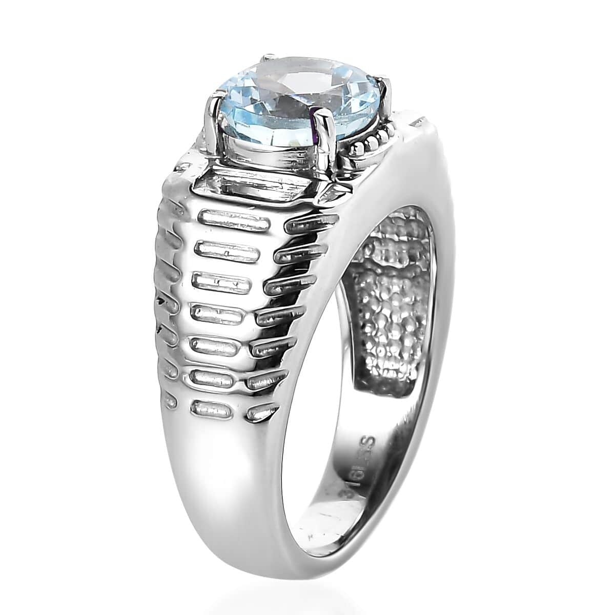 Sky Blue Topaz Men's Ring in Stainless Steel (Size 10.0) 3.25 ctw image number 3