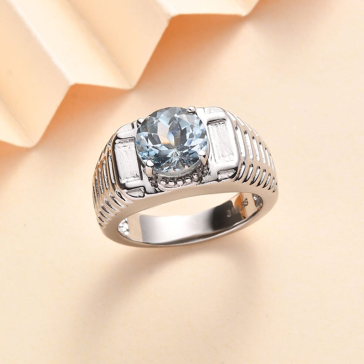 Sky Blue Topaz 3.25 ctw Men's Ring in Stainless Steel (Size 11.0)  image number 1