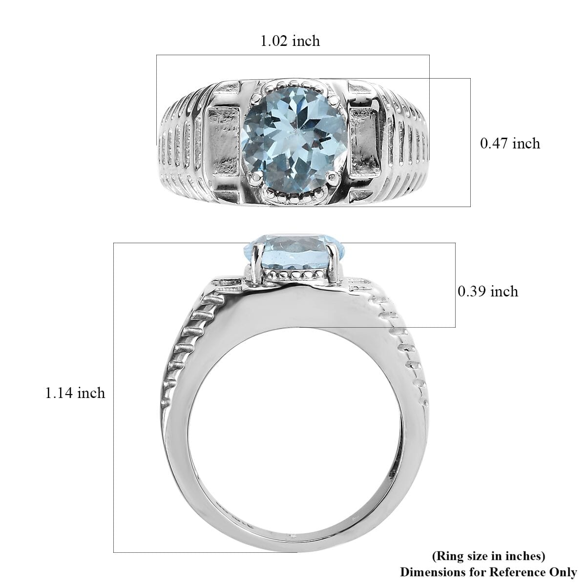 Sky Blue Topaz 3.25 ctw Men's Ring in Stainless Steel (Size 11.0)  image number 5