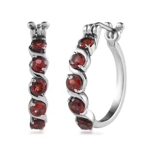 Mozambique Garnet 2.75 ctw Hoop Earrings in Stainless Steel 