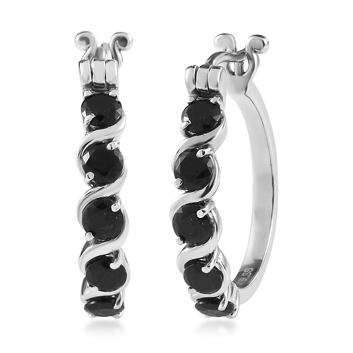 Thai Black Spinel 2.00 ctw Hoop Earrings in Stainless Steel  image number 0