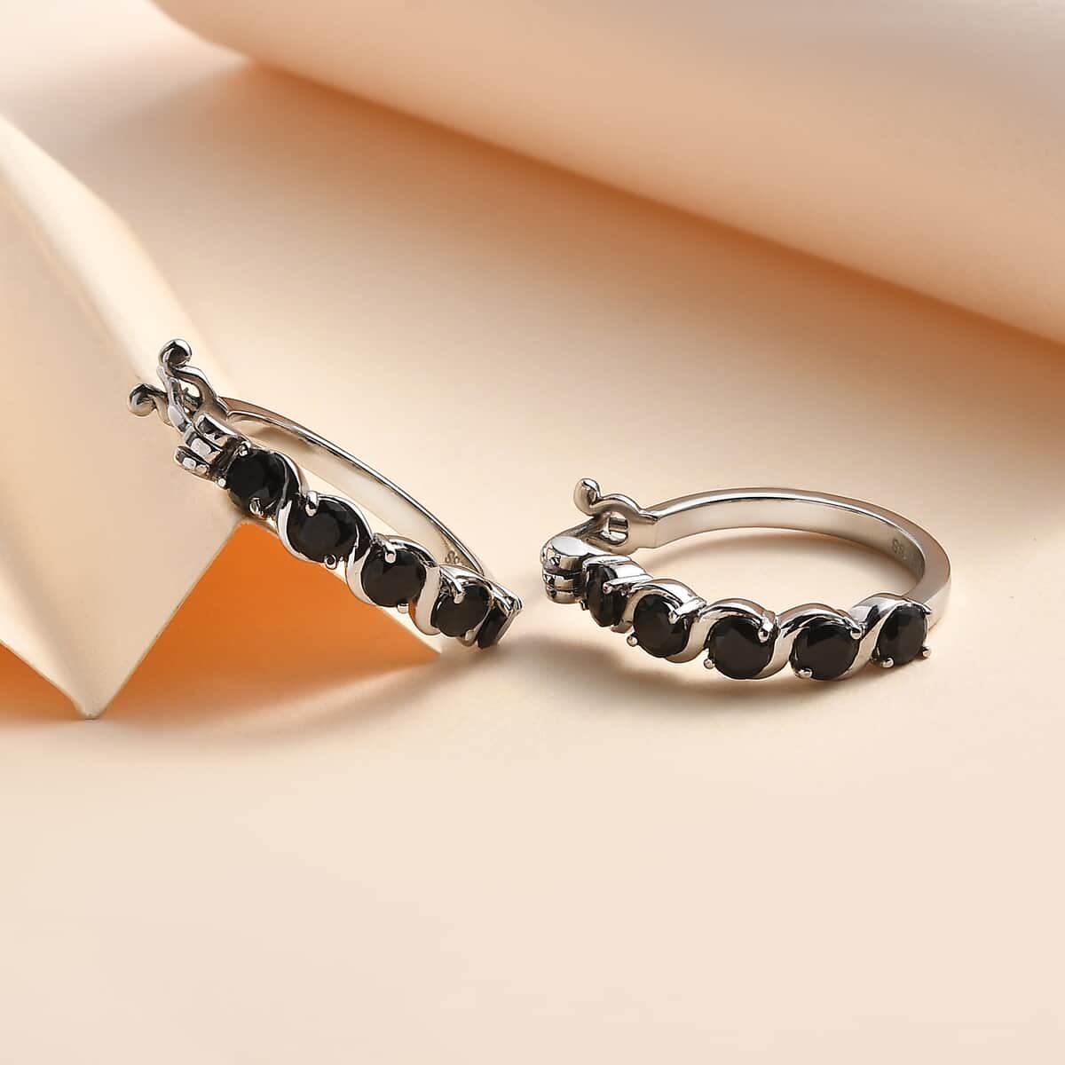 Thai Black Spinel 2.00 ctw Hoop Earrings in Stainless Steel  image number 1