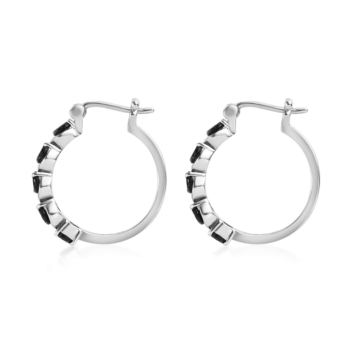 Thai Black Spinel 2.00 ctw Hoop Earrings in Stainless Steel  image number 3