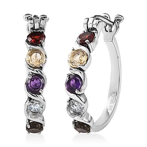 Multi Gemstone 2.80 ctw Hoop Earrings in Stainless Steel 