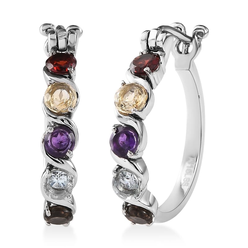 Multi Gemstone 2.80 ctw Hoop Earrings in Stainless Steel