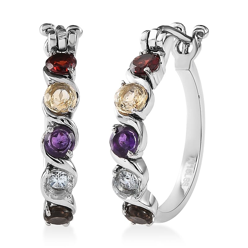Multi Gemstone 2.80 ctw Hoop Earrings in Stainless Steel