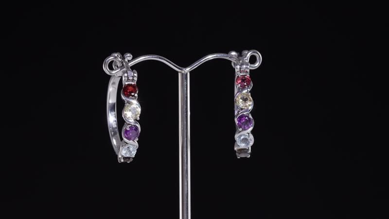 African Amethyst Hoop Earrings in Stainless Steel 2.10 ctw