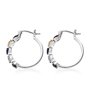 Multi Gemstone 2.80 ctw Hoop Earrings in Stainless Steel 