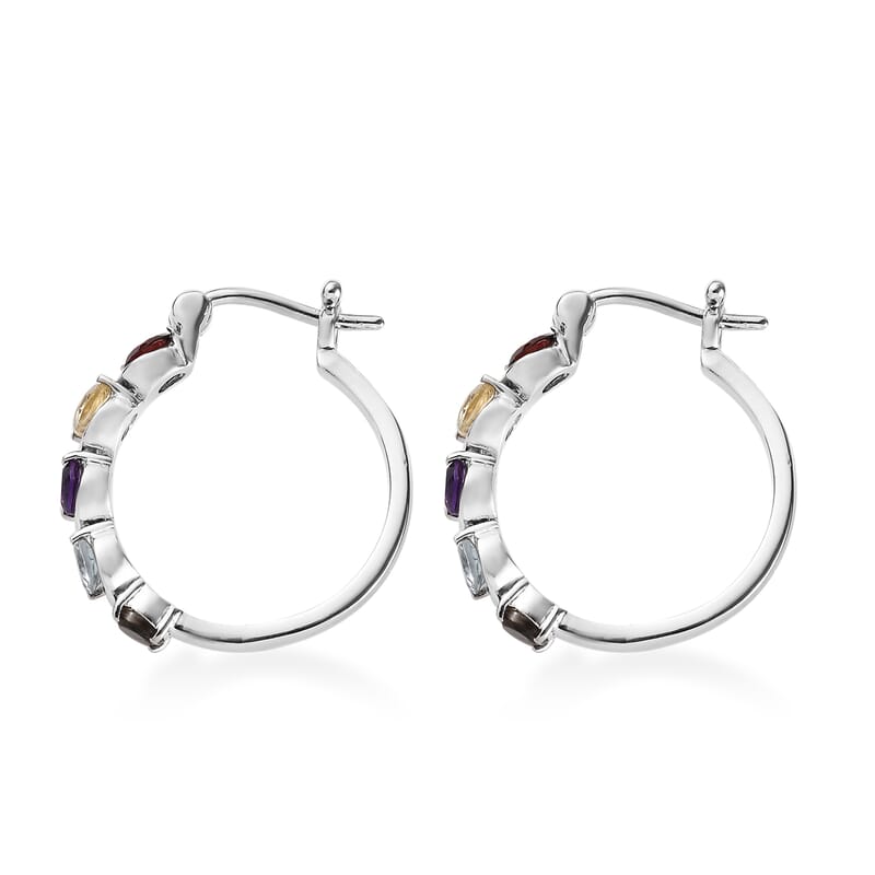 Multi Gemstone 2.80 ctw Hoop Earrings in Stainless Steel
