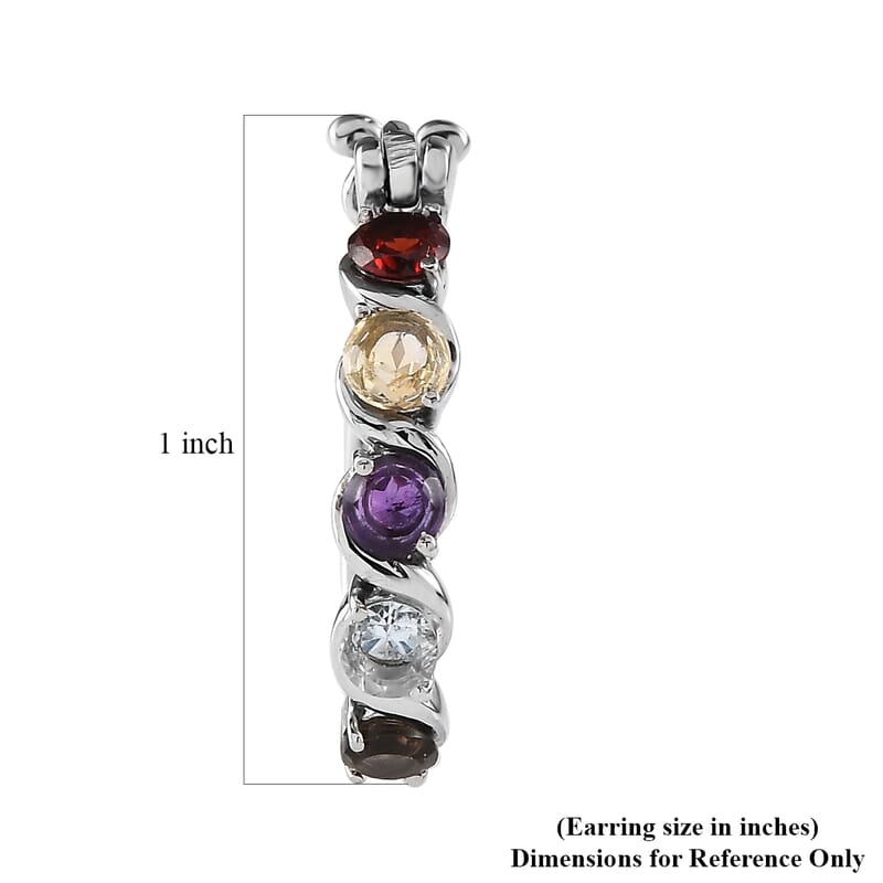 Multi Gemstone 2.80 ctw Hoop Earrings in Stainless Steel