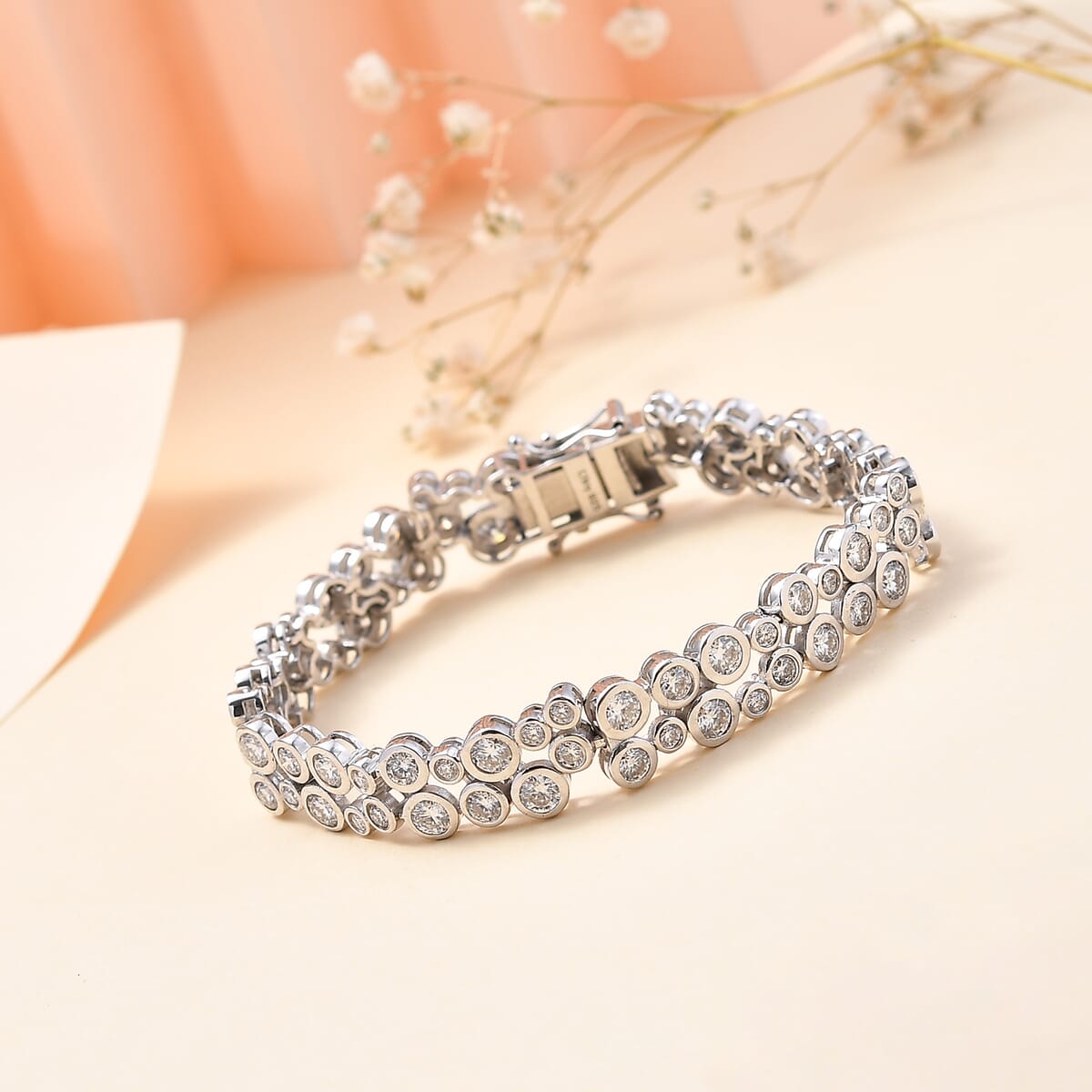 Moissanite Bubble Bracelet in Rhodium Over Sterling Silver (6.50 In) 8.60 ctw image number 1