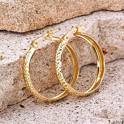 Diamond Cut Hoop Earrings in 10K Yellow Gold 1.50 Grams