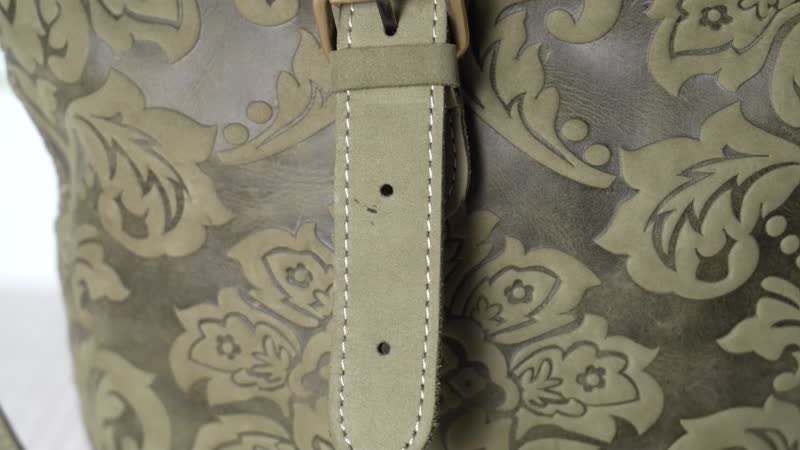 Italy Retro Noble Collection Green Color Floral Embossed Genuine Leather Tote Bag (9.84"x4.92"x9.44") With Handle Drop and Shoulder Strap