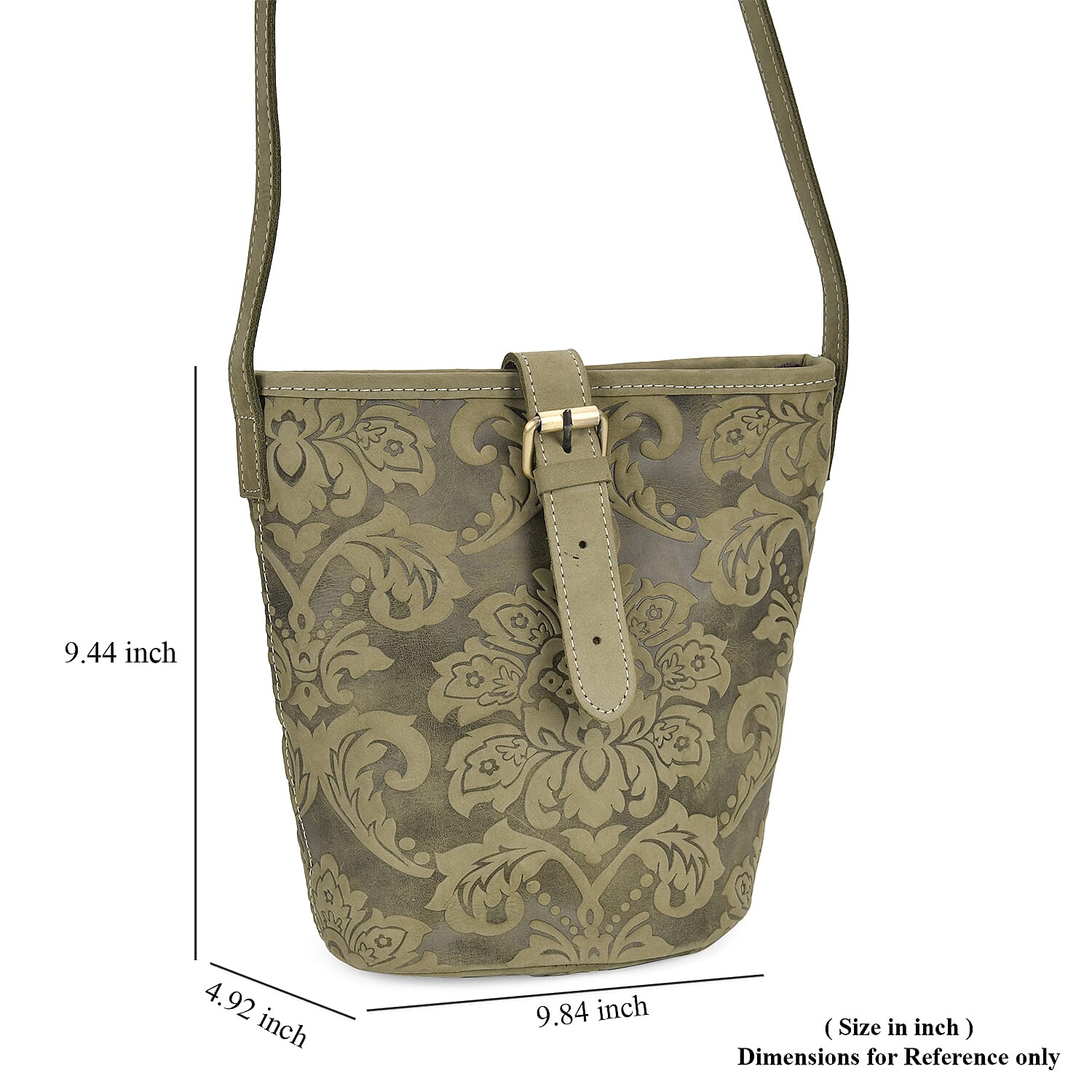 Italy Retro Noble Collection Green Color Floral Embossed Genuine Leather Tote Bag With Handle Drop and Shoulder Strap