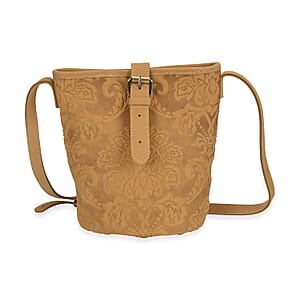 Italy Retro Noble Collection Yellow Color Floral Embossed Genuine Leather Tote Bag With Handle Drop and Shoulder Strap