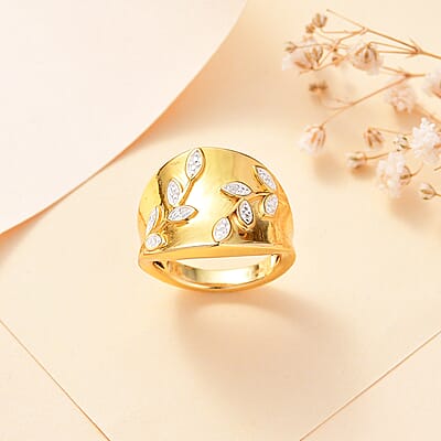 Karis Diamond Accent Leaf Ring in 18K YG Plated (Size 10.0)