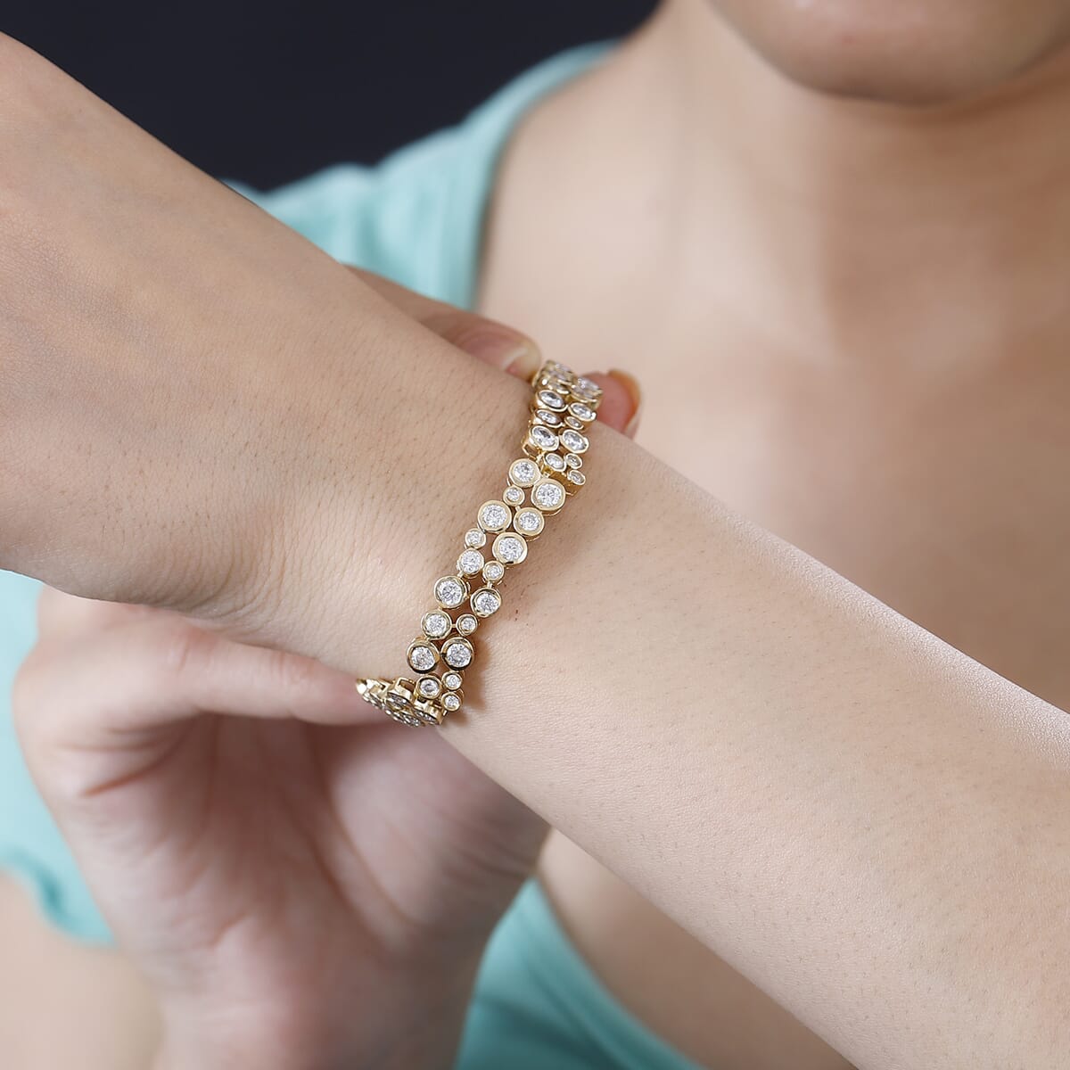 Moissanite Bubble Bracelet in 18K Vermeil Yellow Gold Over Sterling Silver (7.25 In) 9.60 ctw image number 2