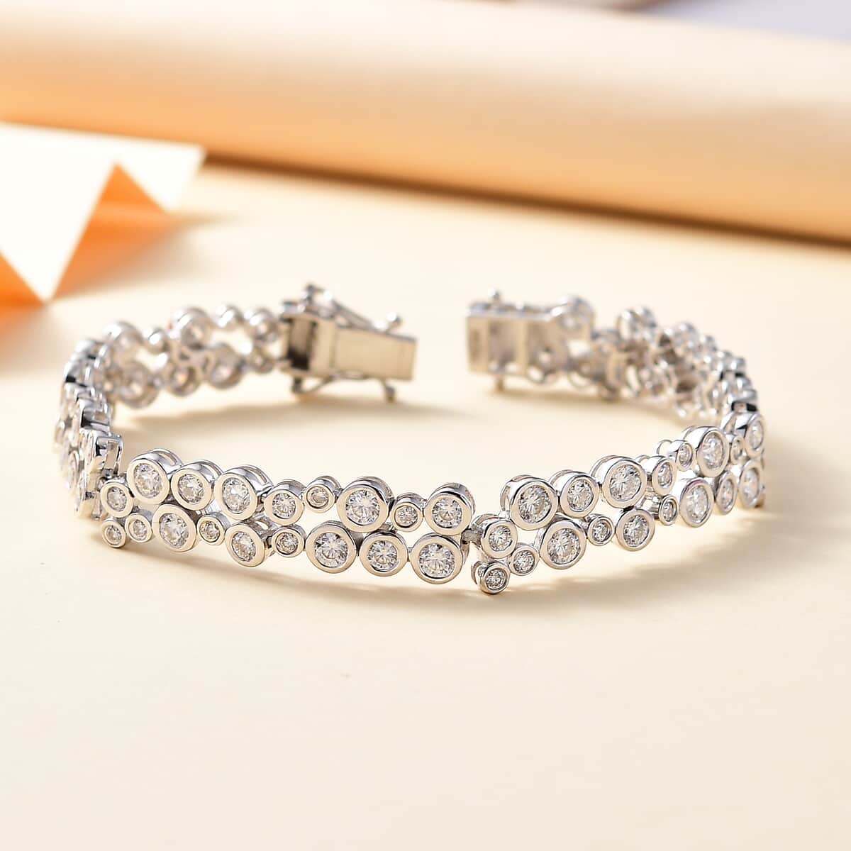 Moissanite Bubble Bracelet in Rhodium Over Sterling Silver (7.25 In) 9.60 ctw image number 1