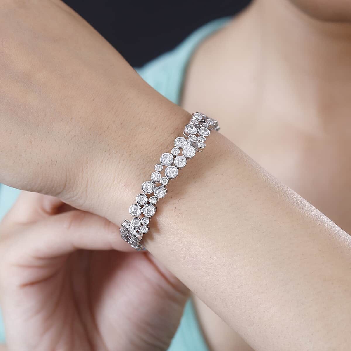 Moissanite Bubble Bracelet in Rhodium Over Sterling Silver (7.25 In) 9.60 ctw image number 2