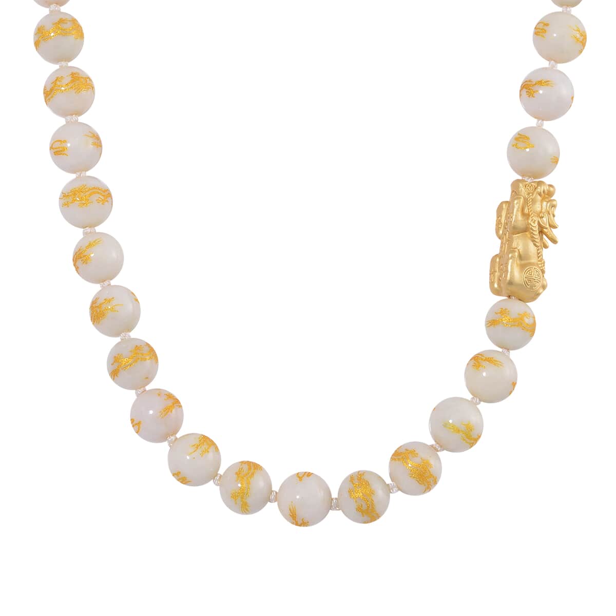 Natural Jade 620.00 ctw Dragon Carved and Pixiu Necklace in 14K Yellow Gold Over Sterling Silver 20 Inches image number 0