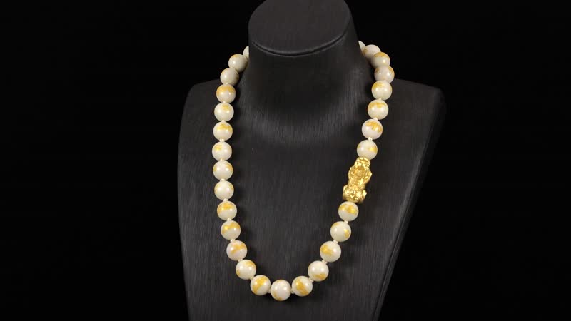 Natural Jade 620.00 ctw Dragon Carved and Pixiu Necklace in 14K Yellow Gold Over Sterling Silver 20 Inches