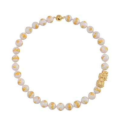 Natural Jade 620.00 ctw Dragon Carved and Pixiu Necklace in 14K Yellow Gold Over Sterling Silver 20 Inches