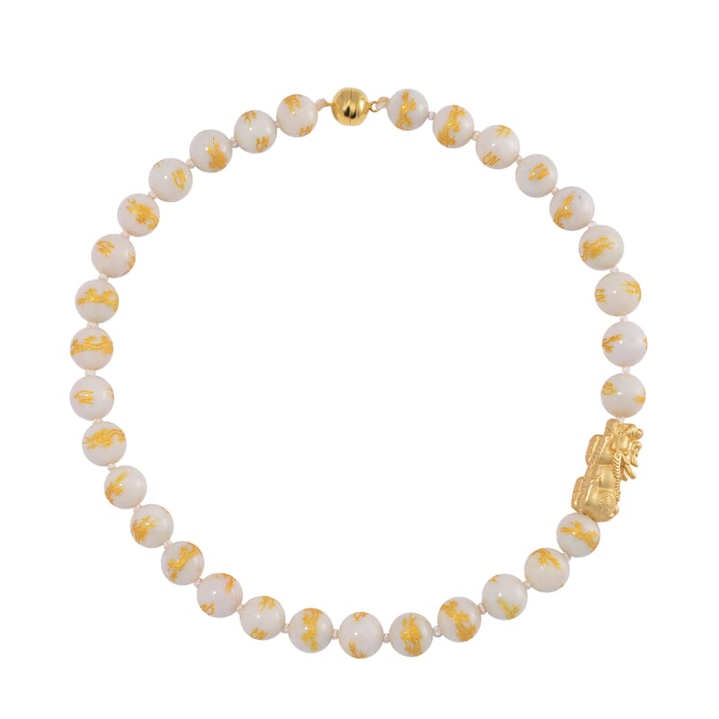 Natural Jade 620.00 ctw Dragon Carved and Pixiu Necklace in 14K Yellow Gold Over Sterling Silver 20 Inches