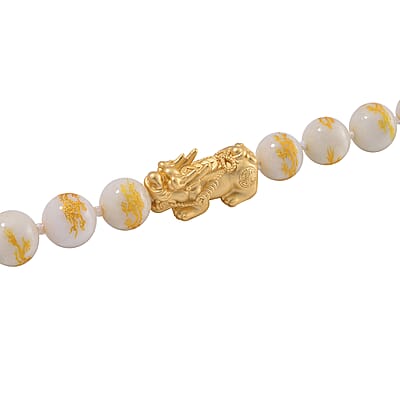 Natural Jade 620.00 ctw Dragon Carved and Pixiu Necklace in 14K Yellow Gold Over Sterling Silver 20 Inches