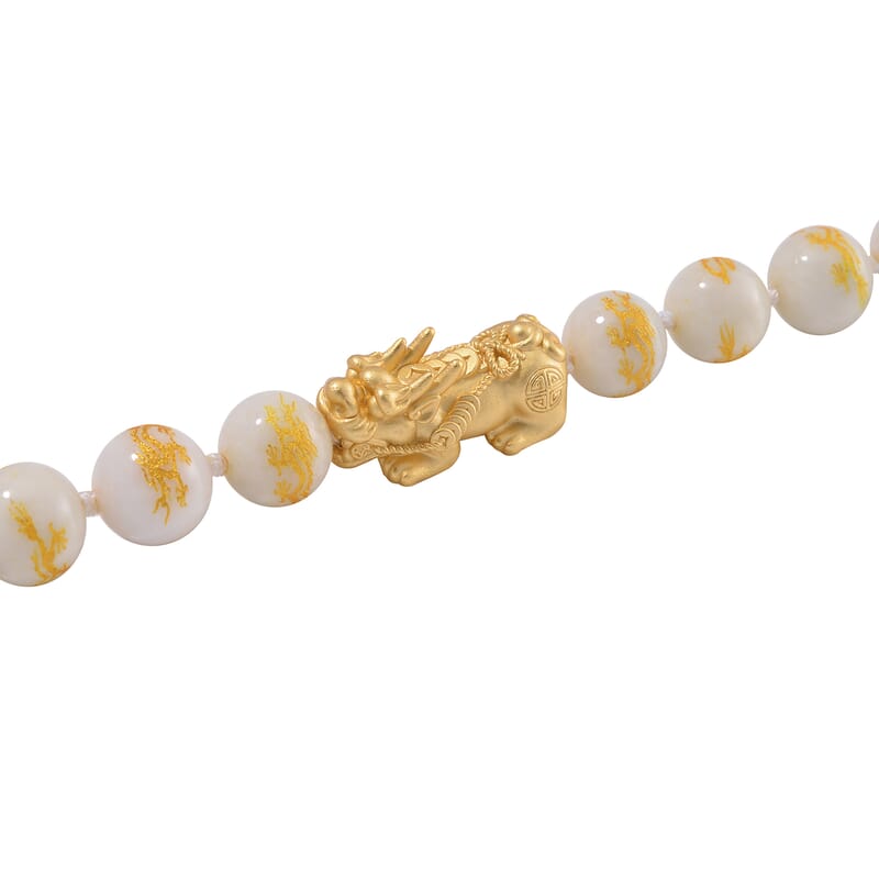 Natural Jade 620.00 ctw Dragon Carved and Pixiu Necklace in 14K Yellow Gold Over Sterling Silver 20 Inches