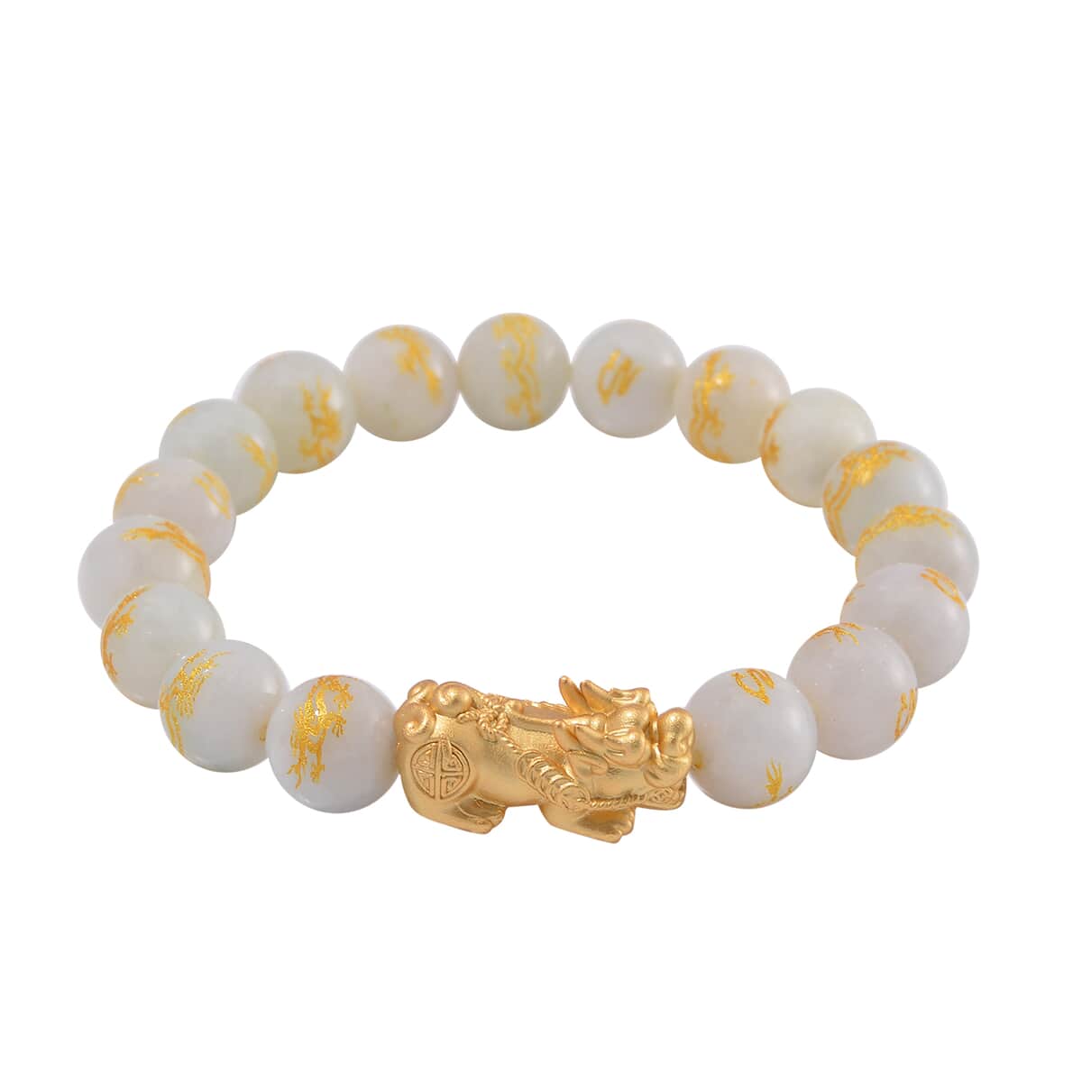 Natural Jade 150.00 ctw Dragon Carved and Pixiu Stretch Bracelet in 14K YG Over Sterling Silver image number 0