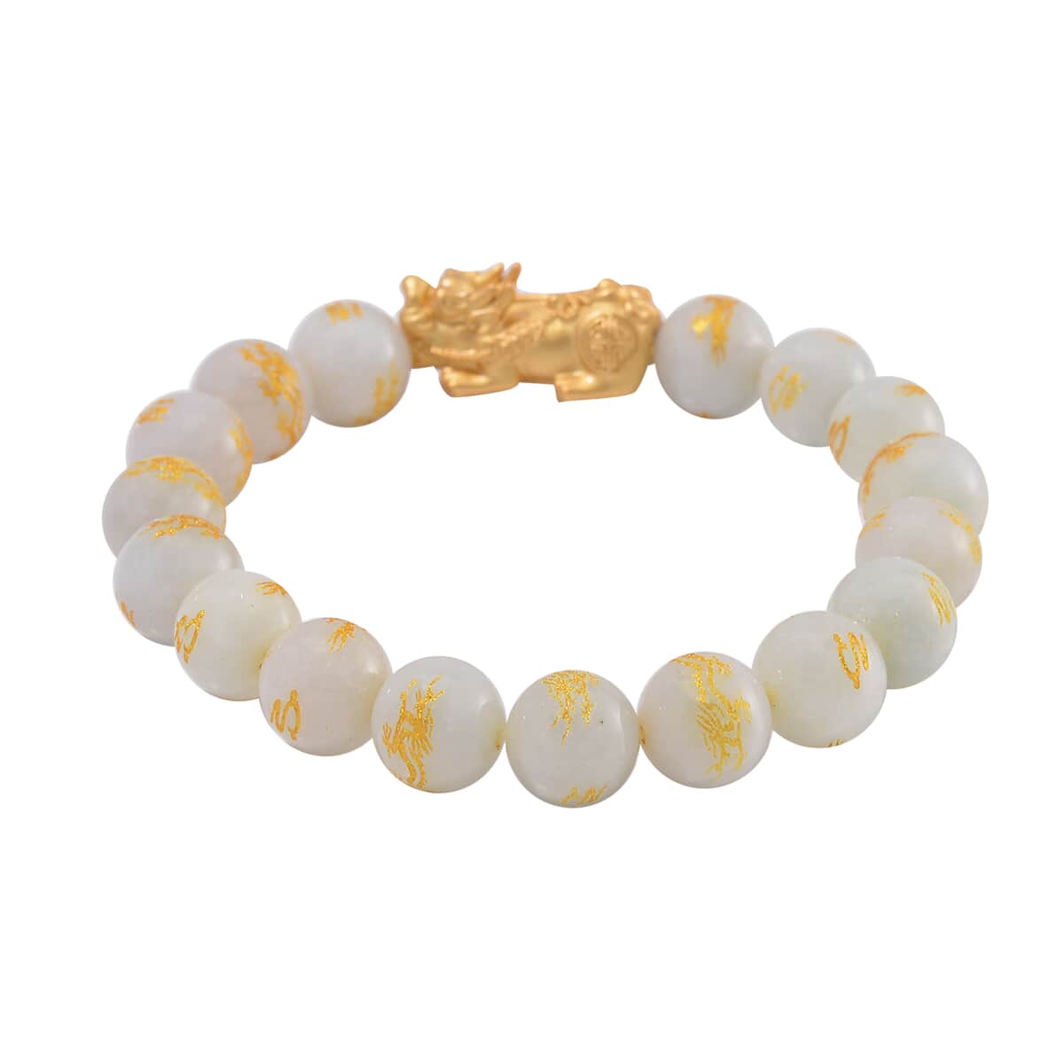 Natural Jade 150.00 ctw Dragon Carved and Pixiu Stretch Bracelet in 14K YG Over Sterling Silver image number 2