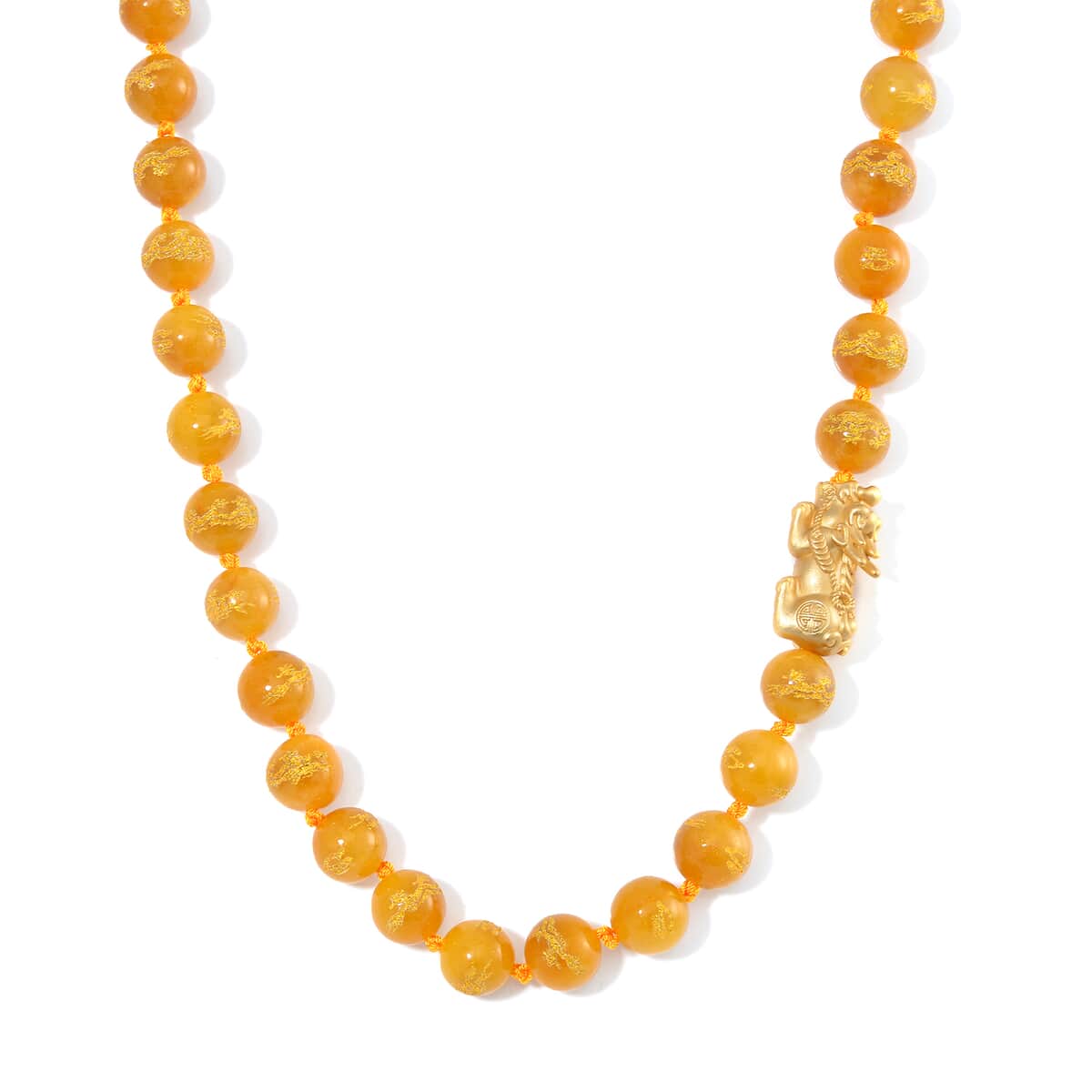 Honey Jade (D) Dragon Carved Beaded 620.00 ctw Pixiu Necklace 20 Inches in 14K Yellow Gold Over Sterling Silver image number 0