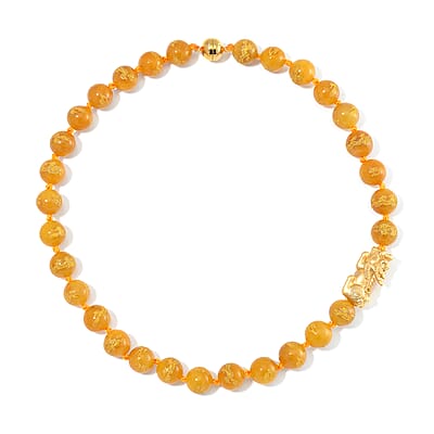 Honey Jade (D) Dragon Carved Beaded 620.00 ctw Pixiu Necklace 20 Inches in 14K Yellow Gold Over Sterling Silver