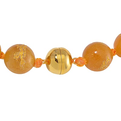 Honey Jade (D) Dragon Carved Beaded 620.00 ctw Pixiu Necklace 20 Inches in 14K Yellow Gold Over Sterling Silver
