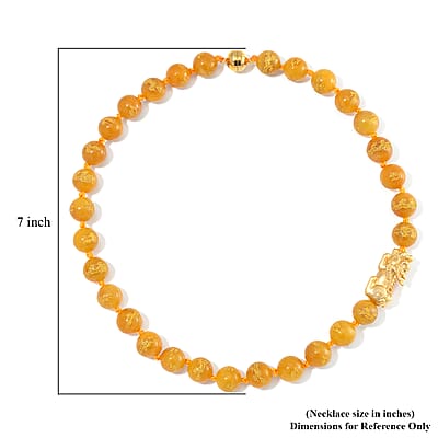 Honey Jade (D) Dragon Carved Beaded 620.00 ctw Pixiu Necklace 20 Inches in 14K Yellow Gold Over Sterling Silver