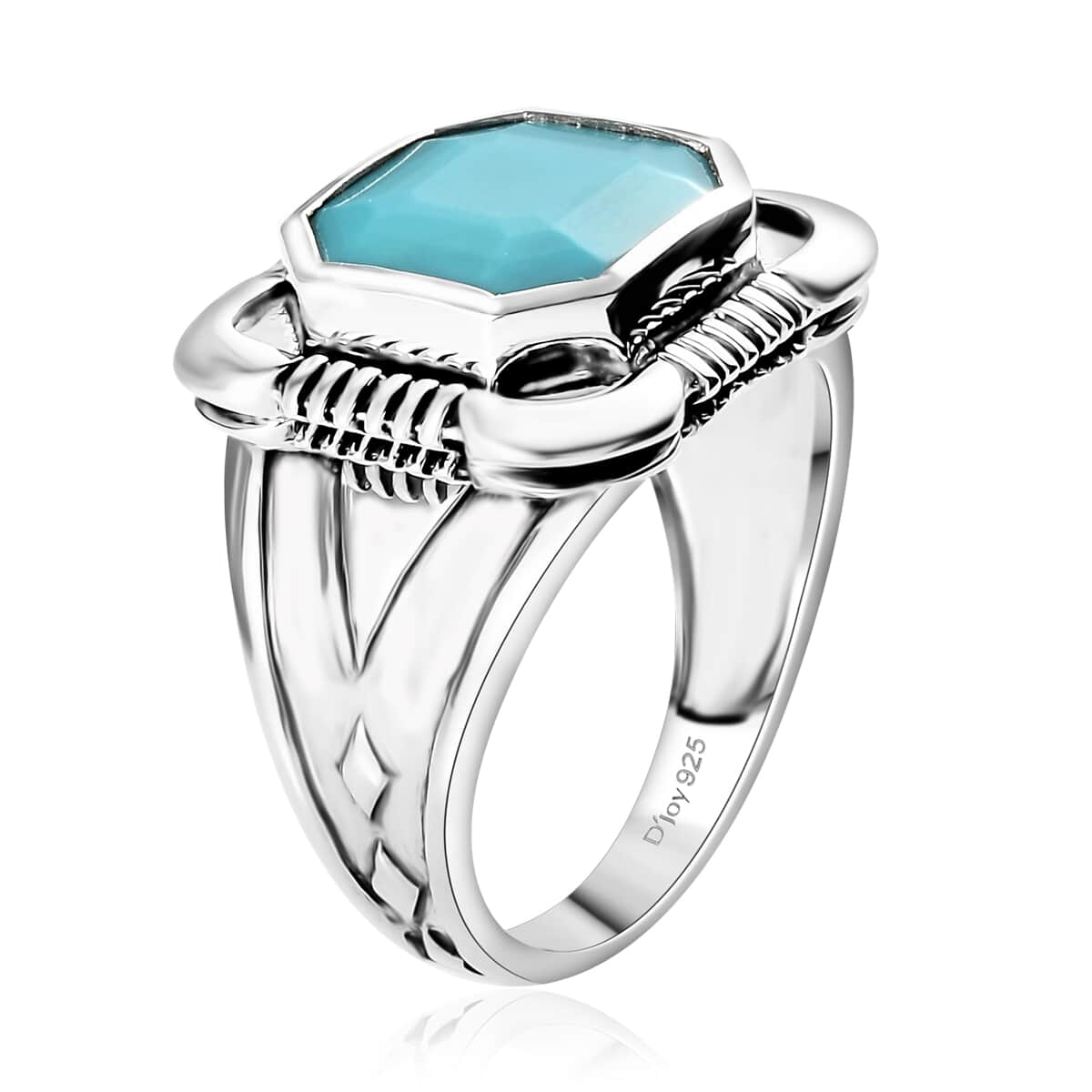 Artisan Crafted Asscher Cut Sleeping Beauty Turquoise Men's Ring in Sterling Silver (Size 10.0) 4.75 ctw image number 3