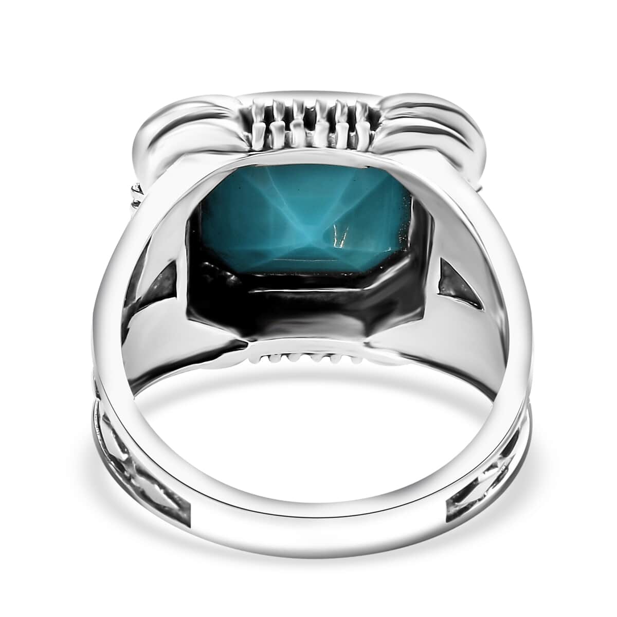 Artisan Crafted Asscher Cut Sleeping Beauty Turquoise Men's Ring in Sterling Silver (Size 10.0) 4.75 ctw image number 4