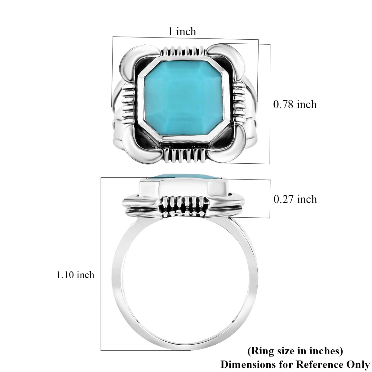 Artisan Crafted Asscher Cut Sleeping Beauty Turquoise Men's Ring in Sterling Silver (Size 10.0) 4.75 ctw image number 5