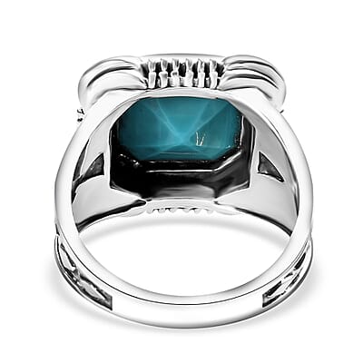 Artisan Crafted Asscher Cut Sleeping Beauty Turquoise Men's Ring in Sterling Silver (Size 11.0) 4.75 ctw