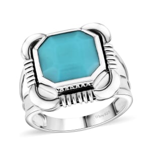 Artisan Crafted Asscher Cut Sleeping Beauty Turquoise Men's Ring in Sterling Silver (Size 9.0) 4.75 ctw