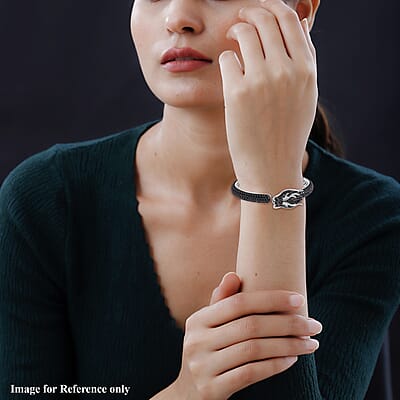 Thai Black Spinel and Chrome Diopside 17.80 ctw Dragon Head Cuff Bracelet in Rhodium Over Sterling Silver (7.25 In)