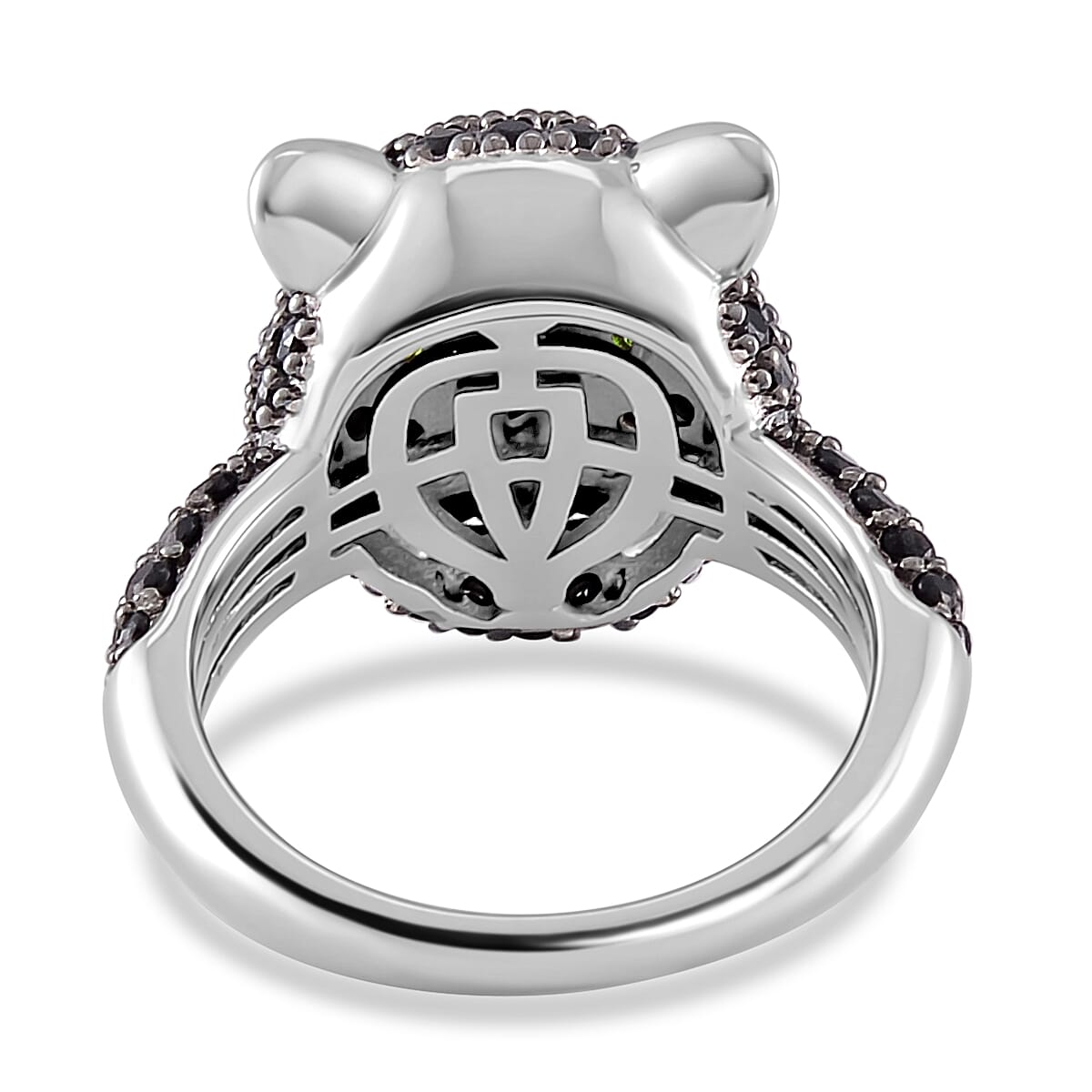 Thai Black Spinel and Chrome Diopside 1.75 ctw Panther Head Ring in Rhodium Over and Sterling Silver (Size 6.0) image number 4