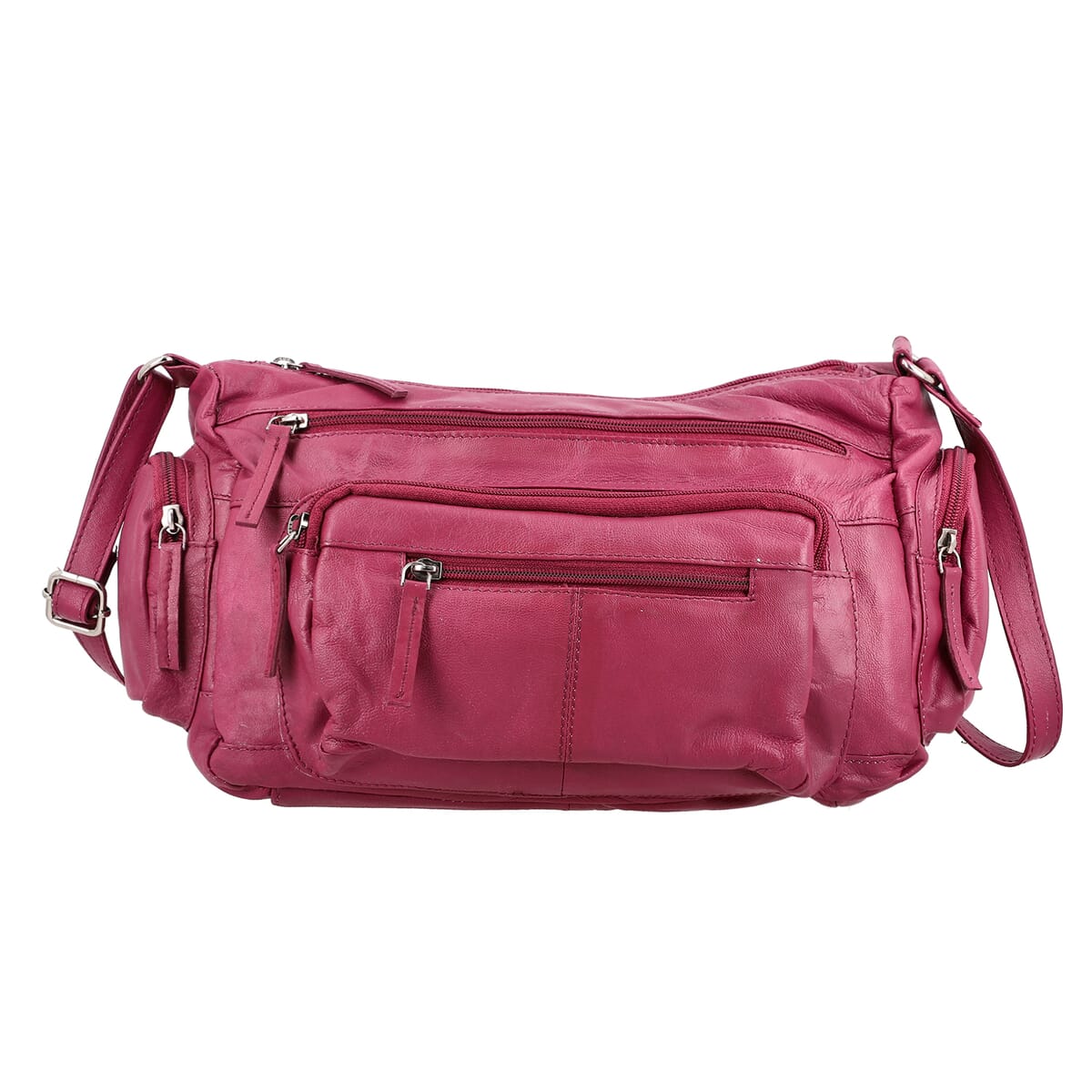 "100% GENUINE LEATHER MULTI POCKET CROSSBODY BAG  COLOR: CHERRY" image number 0