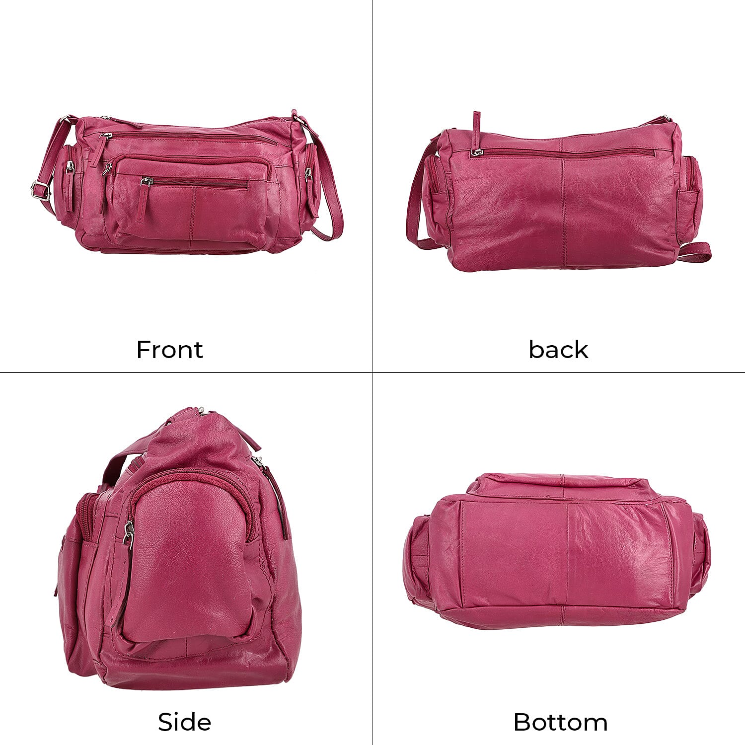 Cherry Color Genuine Leather Multi Pocket Crossbody Bag with Adjustable Strap