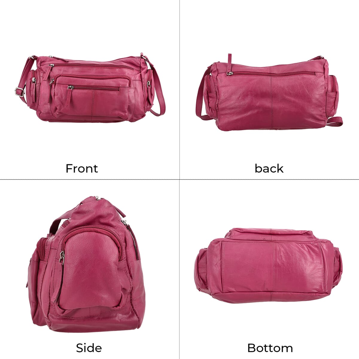 "100% GENUINE LEATHER MULTI POCKET CROSSBODY BAG  COLOR: CHERRY" image number 4