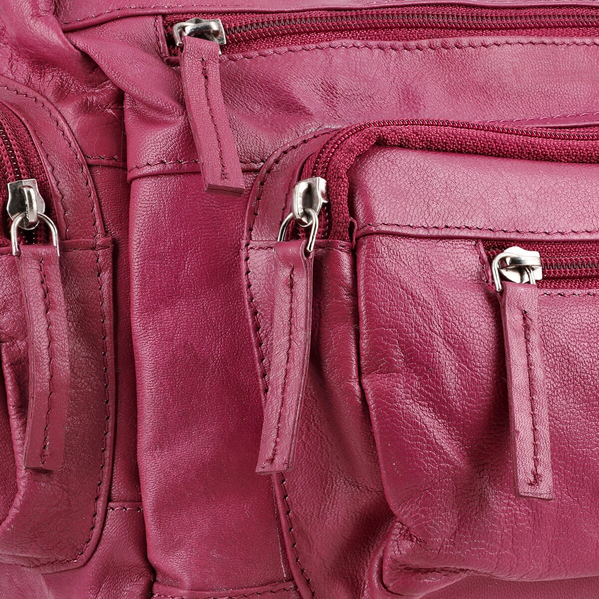 "100% GENUINE LEATHER MULTI POCKET CROSSBODY BAG  COLOR: CHERRY" image number 5