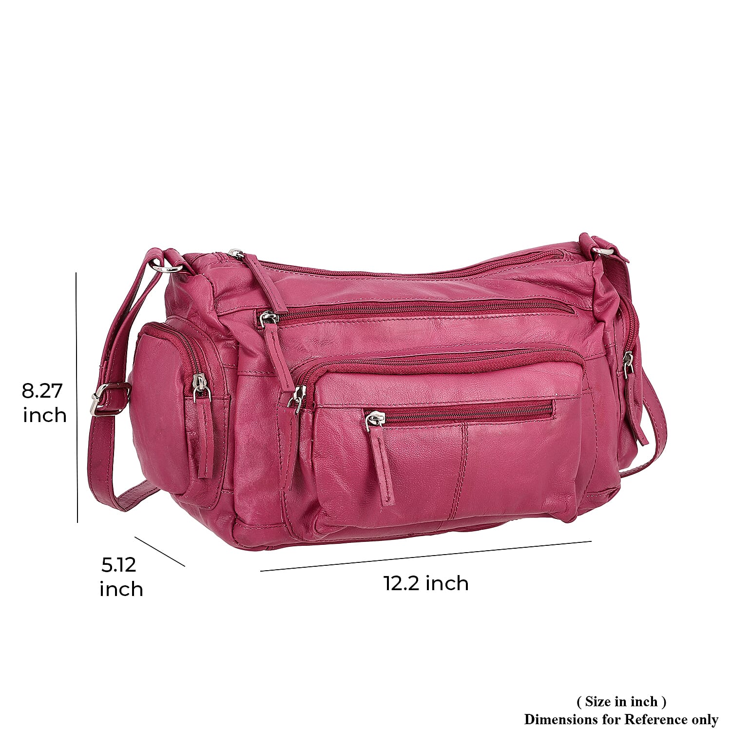 Cherry Color Genuine Leather Multi Pocket Crossbody Bag with Adjustable Strap