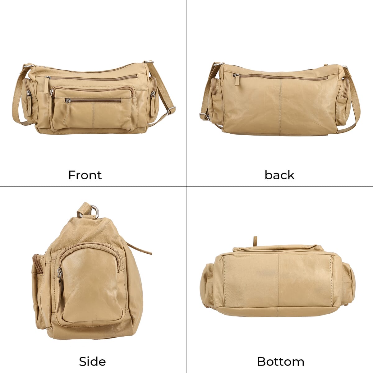 Tan Color Genuine Leather Multi Pocket Crossbody Bag with Adjustable Strap image number 4