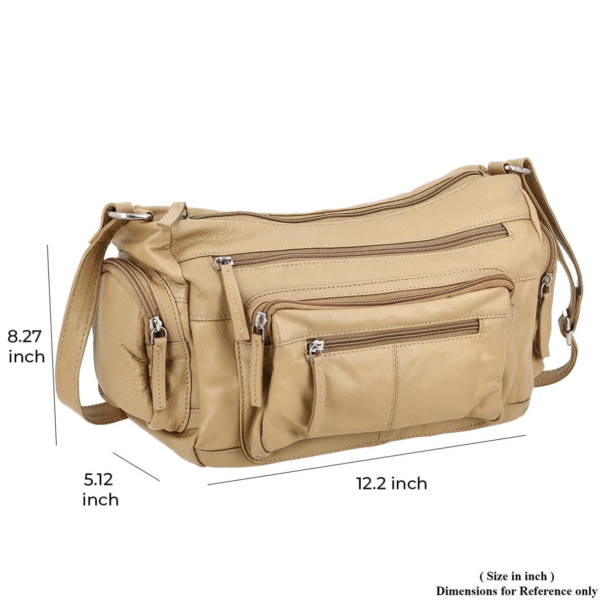 Tan Color Genuine Leather Multi Pocket Crossbody Bag with Adjustable Strap image number 6